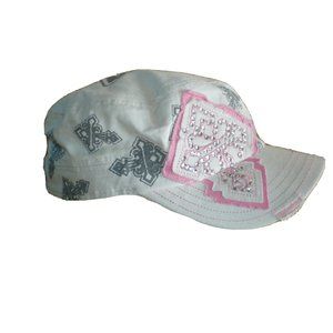 Hip Hop Distressed Pink/Gray/White Rhinestone Adjustable Hat Womens One Size Cap